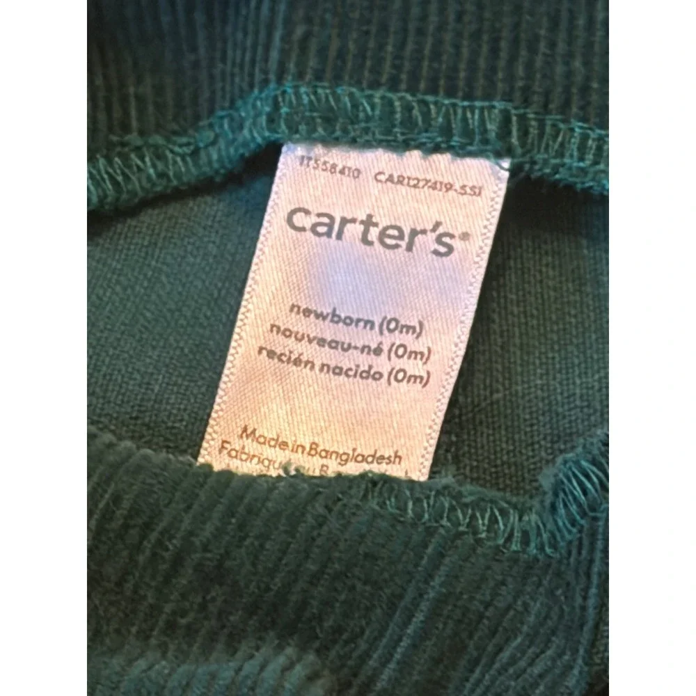 Carters Newborn Baby Boy Green Corduroy Overalls and Knit Sweater Set